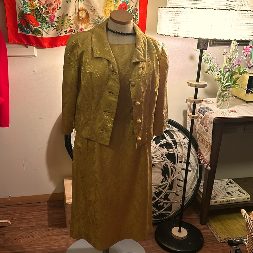 1950s vintage gold lamé dress and evening jacket Andrew Arkin Petite Union made